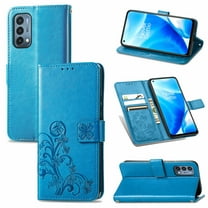 Dteck Case for OnePlus Nord N200 5G,Magnetic Four Leaf Clover Pattern Leather Card Holder Wallet Case Kickstand Shockproof Protective Phone Cover,Blue