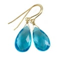 thumbnail image 1 of 14k Yellow Gold Filled Hot London Blue Simulated Topaz Earrings Faceted Teardrops Simple Dangles, 1 of 5