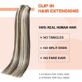 thumbnail image 3 of Extensiones de pelo con clip UGOTRAYS, marrón oscuro, rubio mixto, 3 of 6
