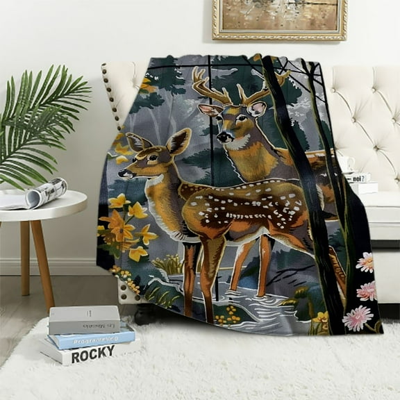 ONETECH Deer Camo Throw Blanket Cozy Plush Camouflage Hunting Forest Flannel Ultra Soft Blankets Unisex Lightweight Fuzzy Gifts for Adult Men Bed Couch Sofa Kids