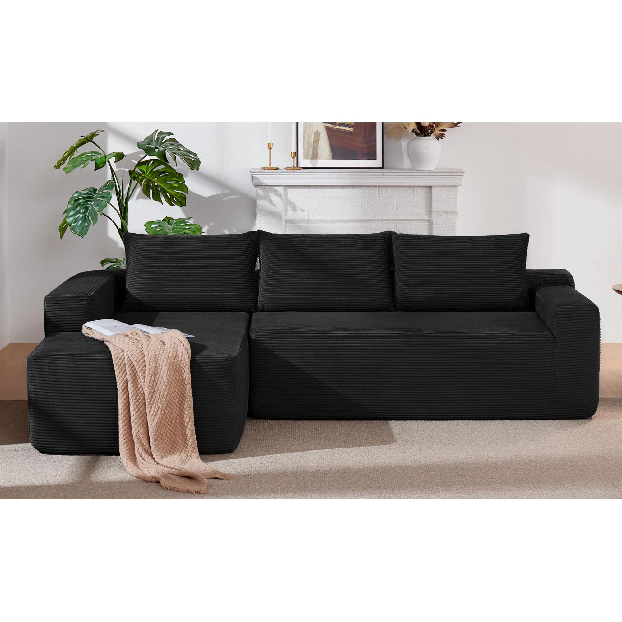 Leumius Cloud Sectional Couch with L-Shape Chaise,Modern Upholstered Boneless Couch with Deep Seat for Living Room Bedroom, No Assembly Required,Black(Left Facing Chaise)