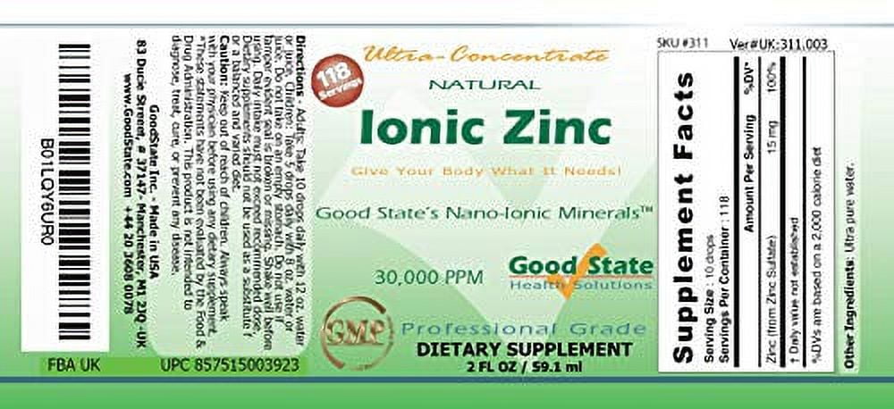 Good State Liquid Ionic Minerals Zinc Ultra Concentrate, 100 Servings, 10 Drops = 15 mg – Supports Immune Health & Cellular Function