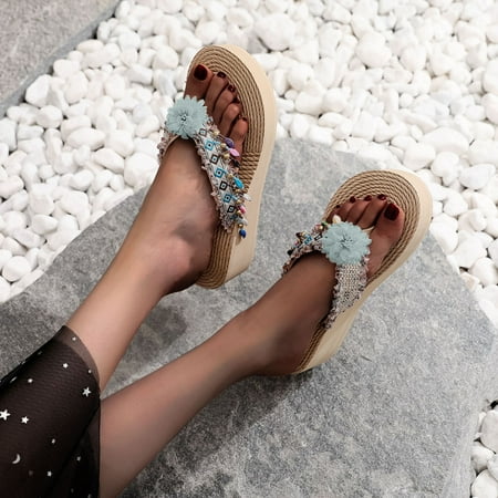 

〖Yilirongyumm〗 Mint Green 39 Slippers For Women Shoes Flip-Flops Beach Wedges Sandals Breathable Fashion Home Slipper Women Slipper