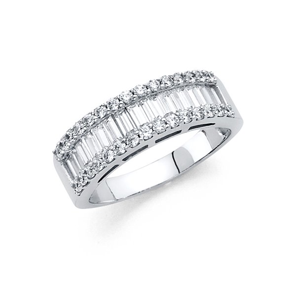 Wellingsale Ladies Solid 14k White Gold Polished CZ Cubic Zirconia Wedding Band - Size 4