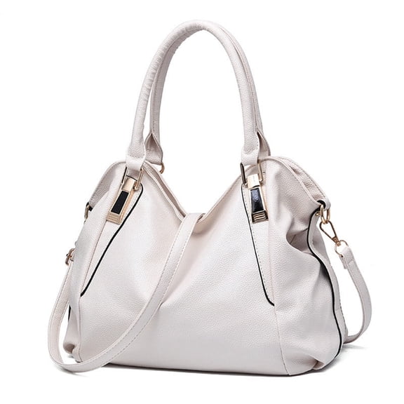 Ladies PU Leather Handbag Tote—Women Lightweight Satchel Purse, 14.2"×5.9"×10.2", Multiple Interior Pockets, Secure Zip Closure, 6.7" Handle Drop, Detachable Adjustable Strap for Shoulder(Beige)