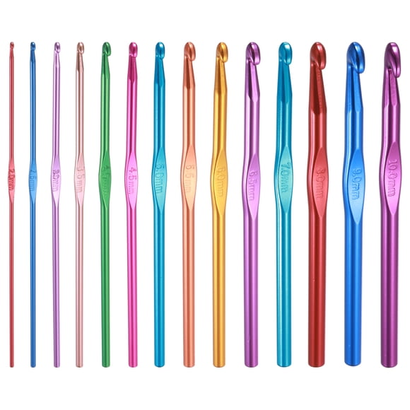 Uxcell Crochet Hook Set, 14Pcs 2mm(B)-10mm(N) Aluminum Ergonomic Needle Multicolor