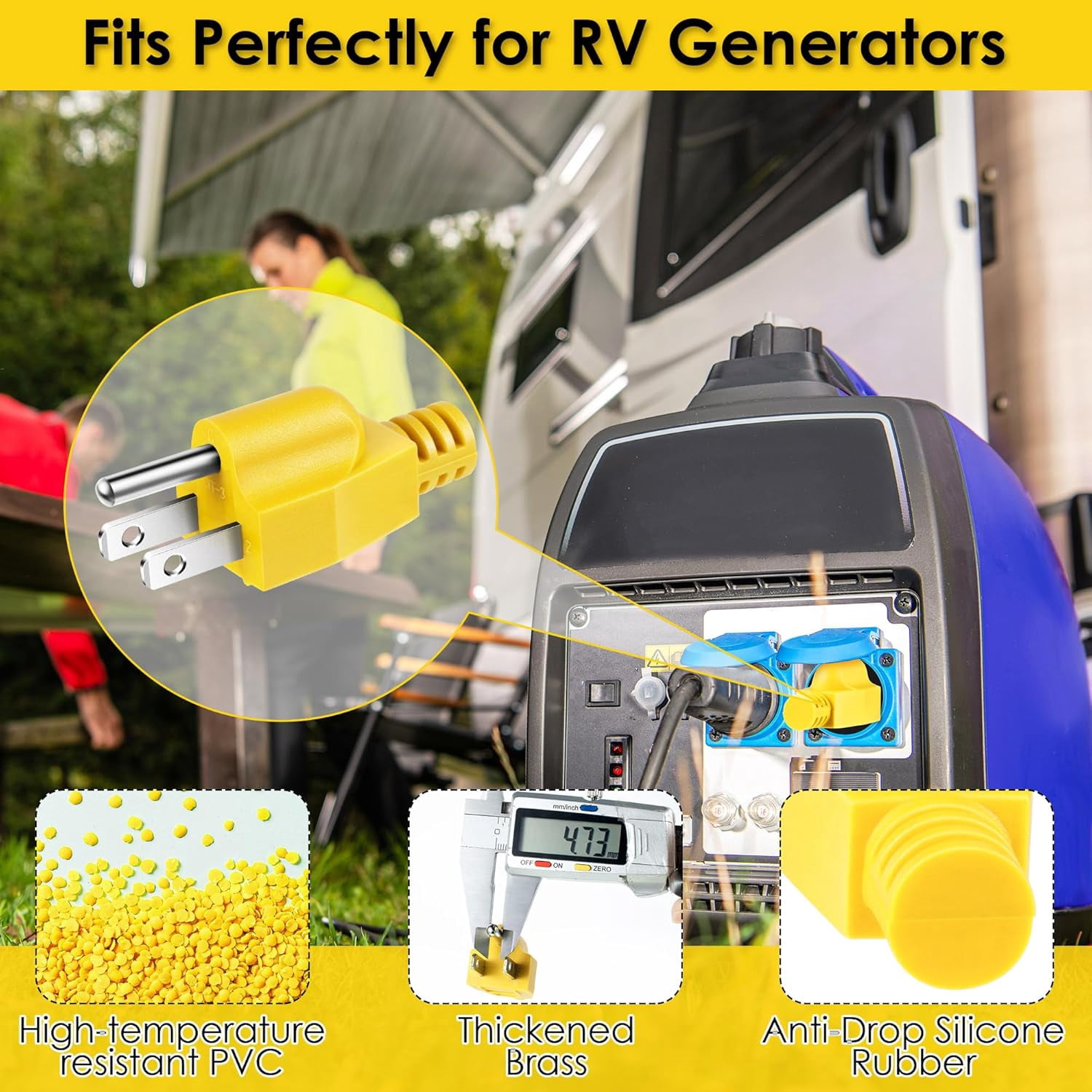 Neutral Ground Bonding Plug for Portable Inverter Generator, Grounding Plug Surge Protector Generator with Floating Neutral on RV, Motorhome, Camper for Open Ground Error(Yellow,1 Pack)