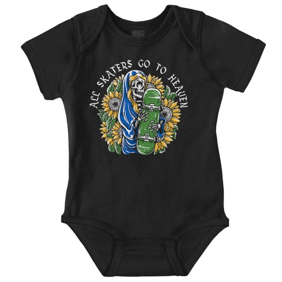 Skeleton All Skaters Go To Heaven Romper Boys or Girls Infant Baby Brisco Brands NB