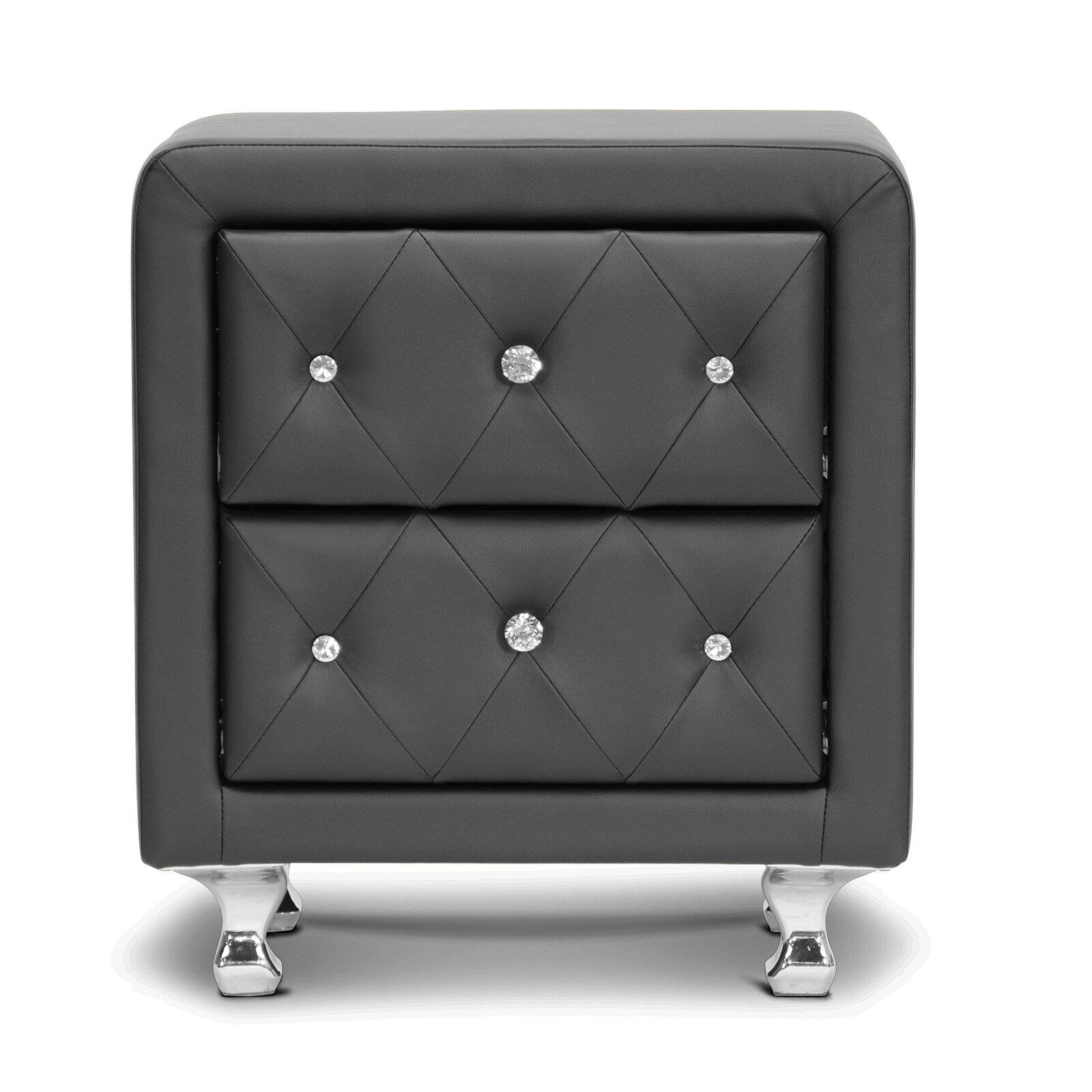 Stella Crystal Tufted White Upholstered Modern Nightstand 2 Drawer Walmart Com Walmart Com