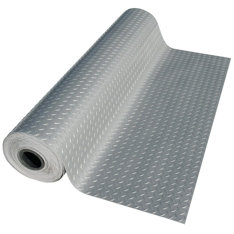 Rubber-Cal Diamond-Plate Metallic 4 ft. x 25 ft. Silver PVC Flooring (100 sq. ft.) Rubber-Cal Diamond-Plate Metallic 4 ft. x 25 ft. Silver PVC Flooring (100 sq. ft.)