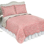 Collections Etc Reversible Floral Quilt with Scalloped Edges Rose King