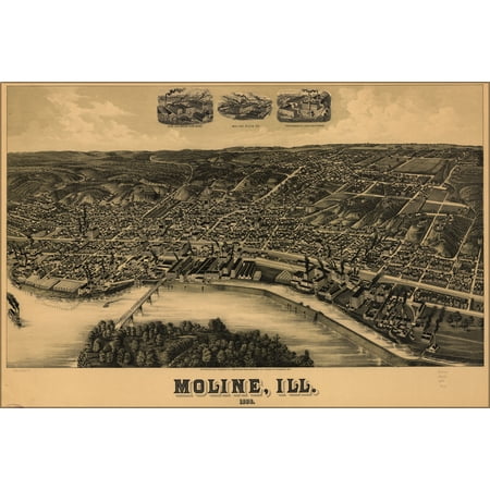 24"x36" Gallery Poster, map of Moline, Illinois 1889