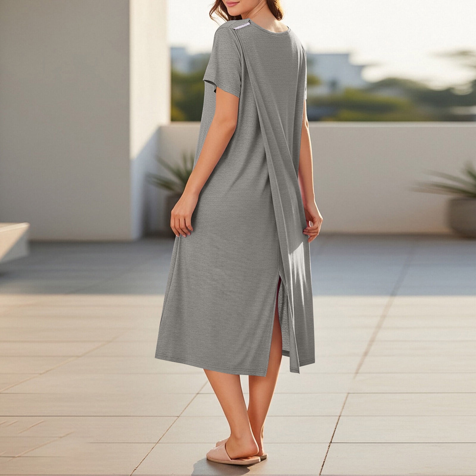 Open Back Hospital Gowns for Women Post Surgery Dress Adaptive Nursing Nightgown Soft Cozy Maternity Robe