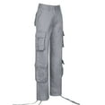 thumbnail image 5 of Frostluinai Womens Cargo Pants Elastic Wasit Casual Wide Leg Pants Baggy Solid Color Y2K Straight Leg Pants Streetwear Pants with Pocket, 5 of 7