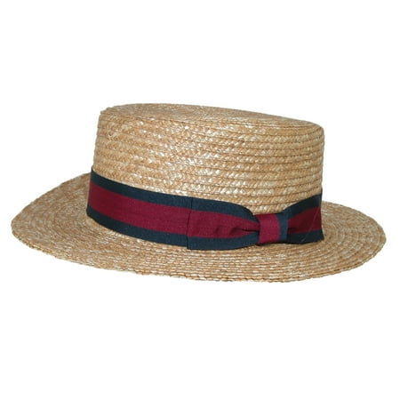 CTM® Size Xlarge Straw 2.5 Inch Brim Boater Hat with Navy Band, Tan