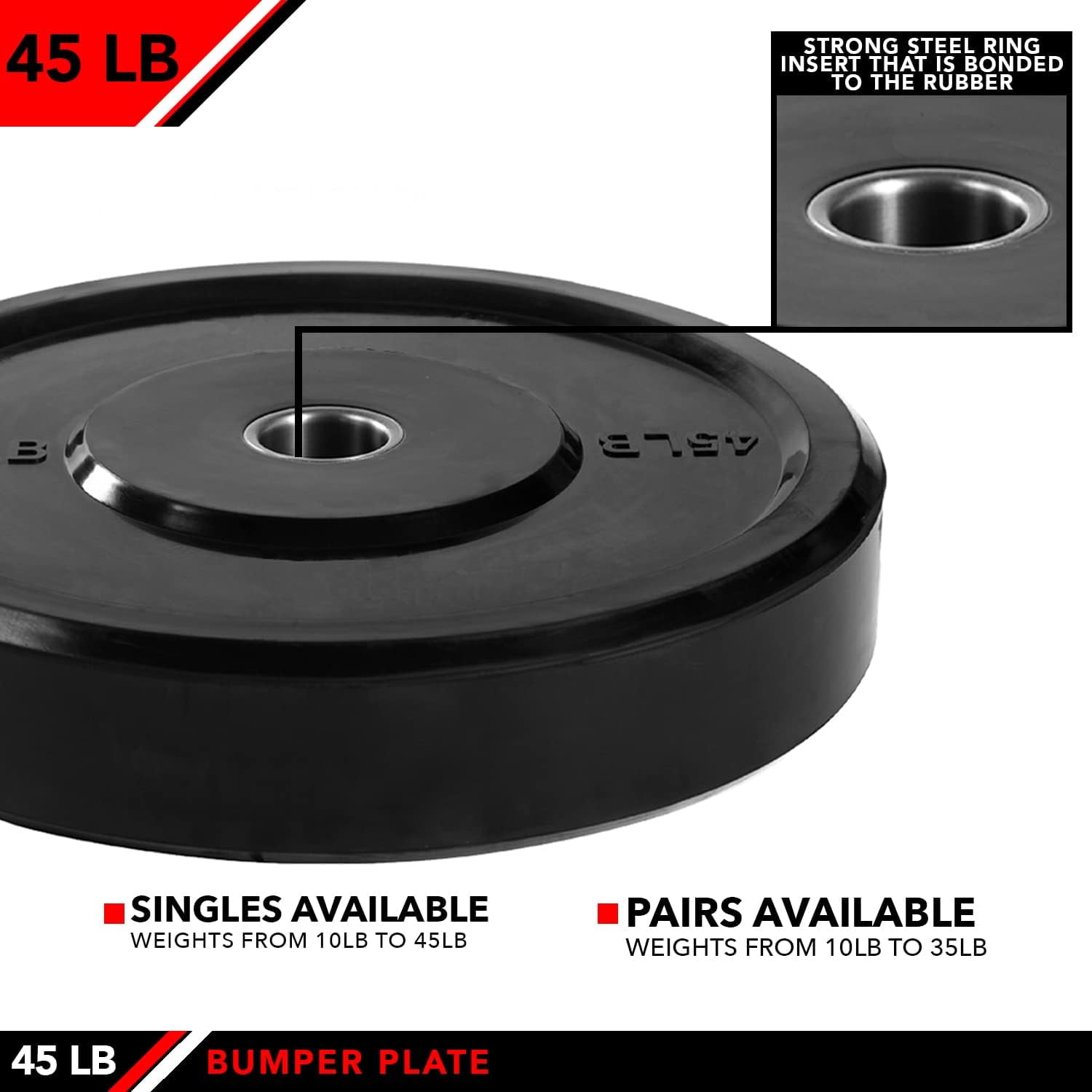 JFIT Olympic Bumper Weighted Plate 2”, 45 LB Single Plate