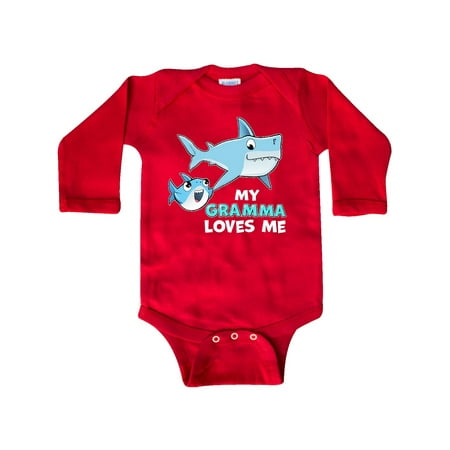 

Inktastic My Gramma Loves Me with Cute Sharks Gift Baby Boy or Baby Girl Long Sleeve Bodysuit