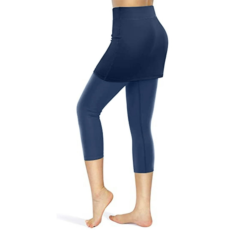 MRULIC yoga pants Leggings Pockets Tennis Capris Sports Skirted Women Yoga  Legging Skirts Elastic Yoga Pants Navy Blue + XL 