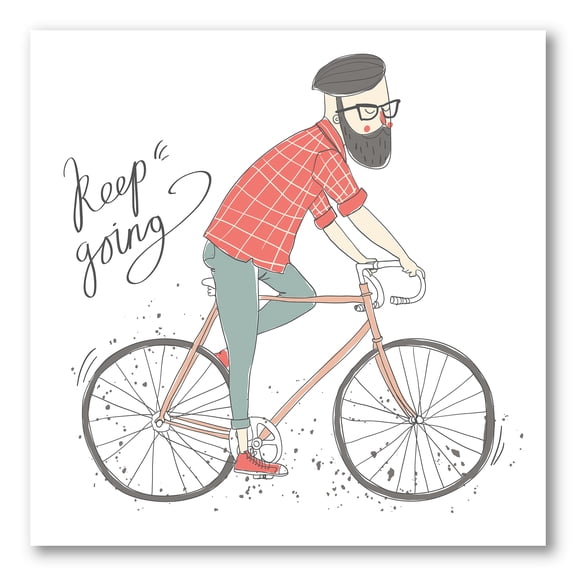 Hipster Man Riding A Bicycle 16 in x 16 in Painting Canvas Art Print, by Designart