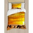 thumbnail image 3 of African Duvet Cover Set Queen Size, African Landscape of a Small Town with Horizon Skyline at Dawn Ethiopian Photography, Decorative 3 Piece Bedding Set with 2 Pillow Shams, Orange, by Ambesonne, 3 of 3