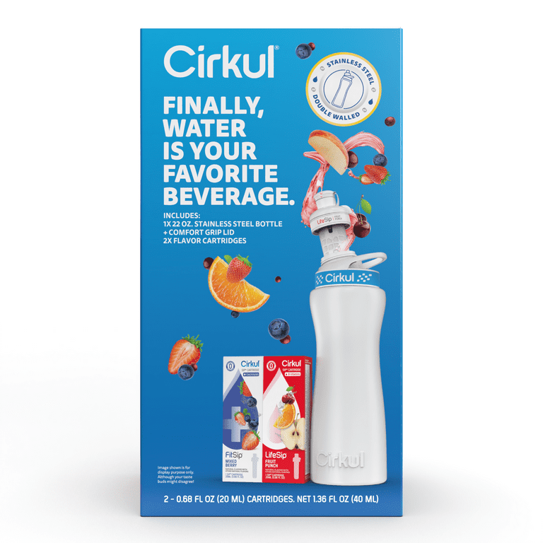  Cirkul 22oz Plastic Water Bottle Starter Kit with 2 Flavor  Cartridges (Fruit Punch & Mixed Berry) : Sports & Outdoors