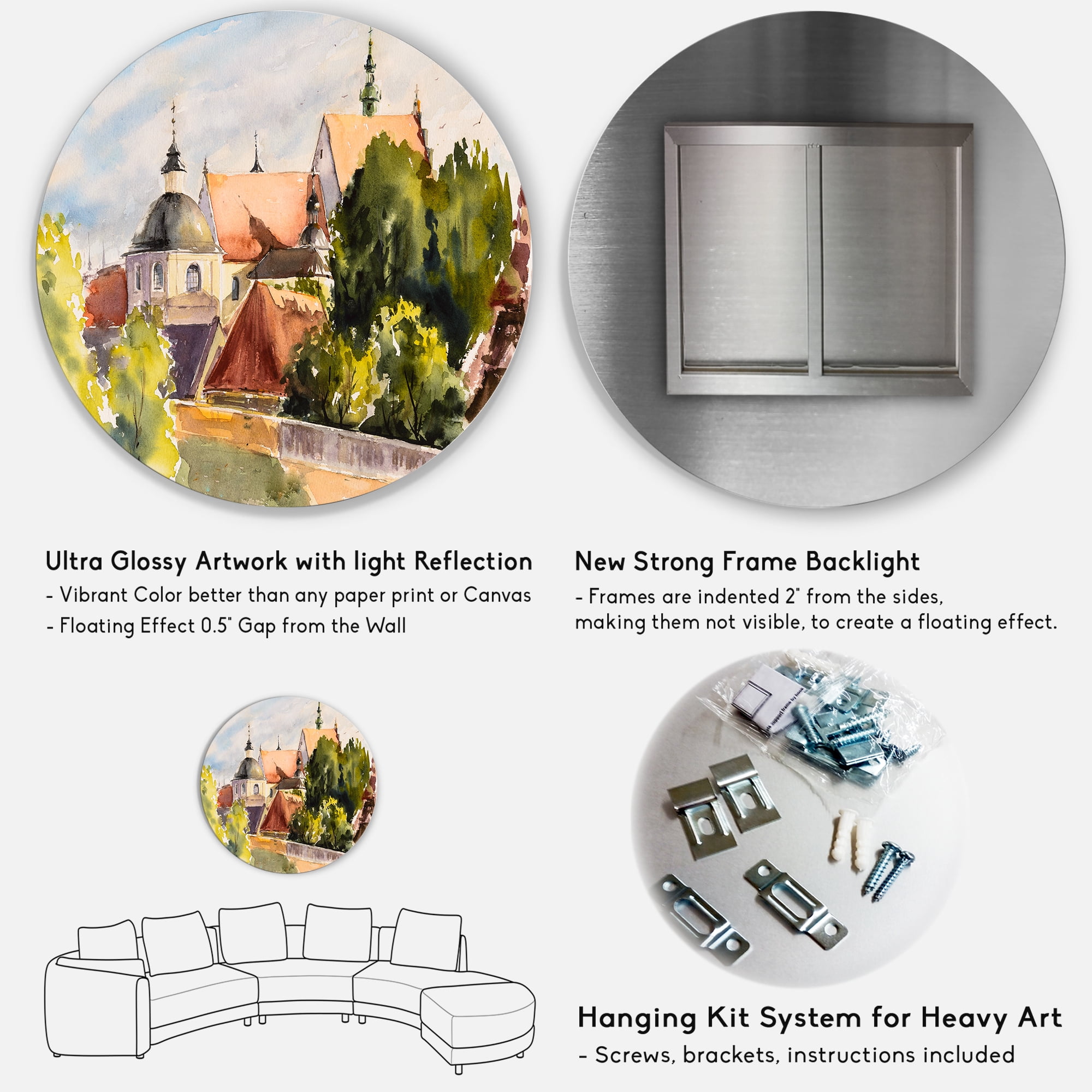 Designart 'View of Old Polish City Buildings In Nature' Traditional Circle Metal Wall Art 36x36 - Disc of 36