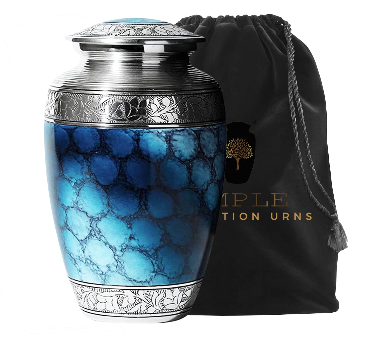 Blue Urn Handmade Aluminium Cremation Urn 10 Inch Memorial Urn for Human Ashes, Decorative urn Delivery in 2 days