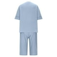 thumbnail image 6 of Htigea Women's Linen Shorts Sets 2 Piece Summer Short Sleeve Top And Shorts Sweatsuit Set Vacation Beach Outfits Sale Light Blue,2XL, 6 of 7