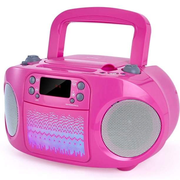 Reproductor de CD Boombox HPlay GC09 para niños con carga superior Bluetooth, rosa