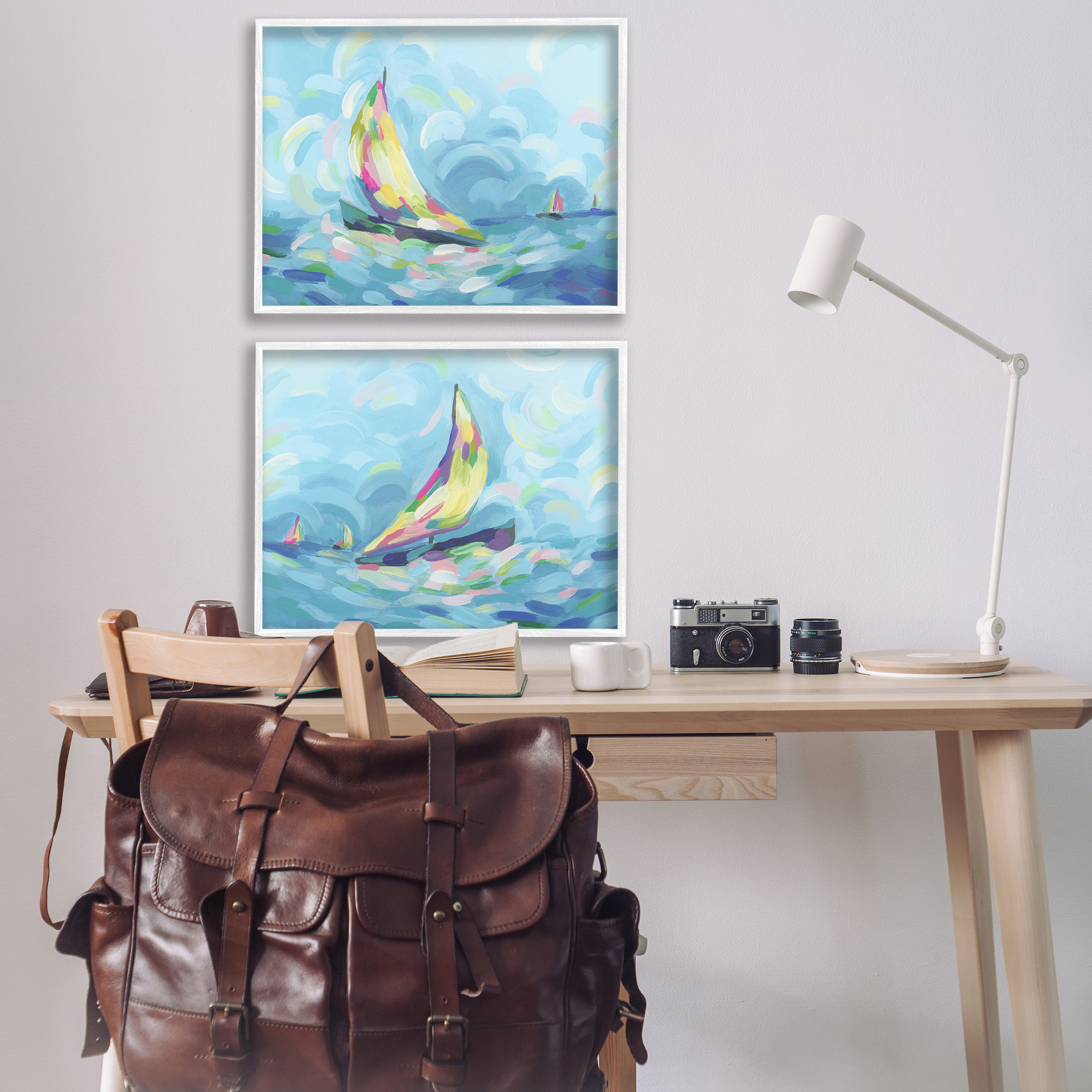 Stupell Industries Brushed Maritime Sailboats Transportation Painting White Framed Art Print Wall Art, 30 x 24, Set of 2