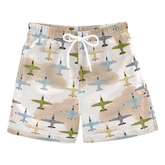 FORMRS Boys Swim Trunks Quick Dry Mesh Lining Beach Boardshorts, Sizes XS-XL, Colorful Airplanes Pattern