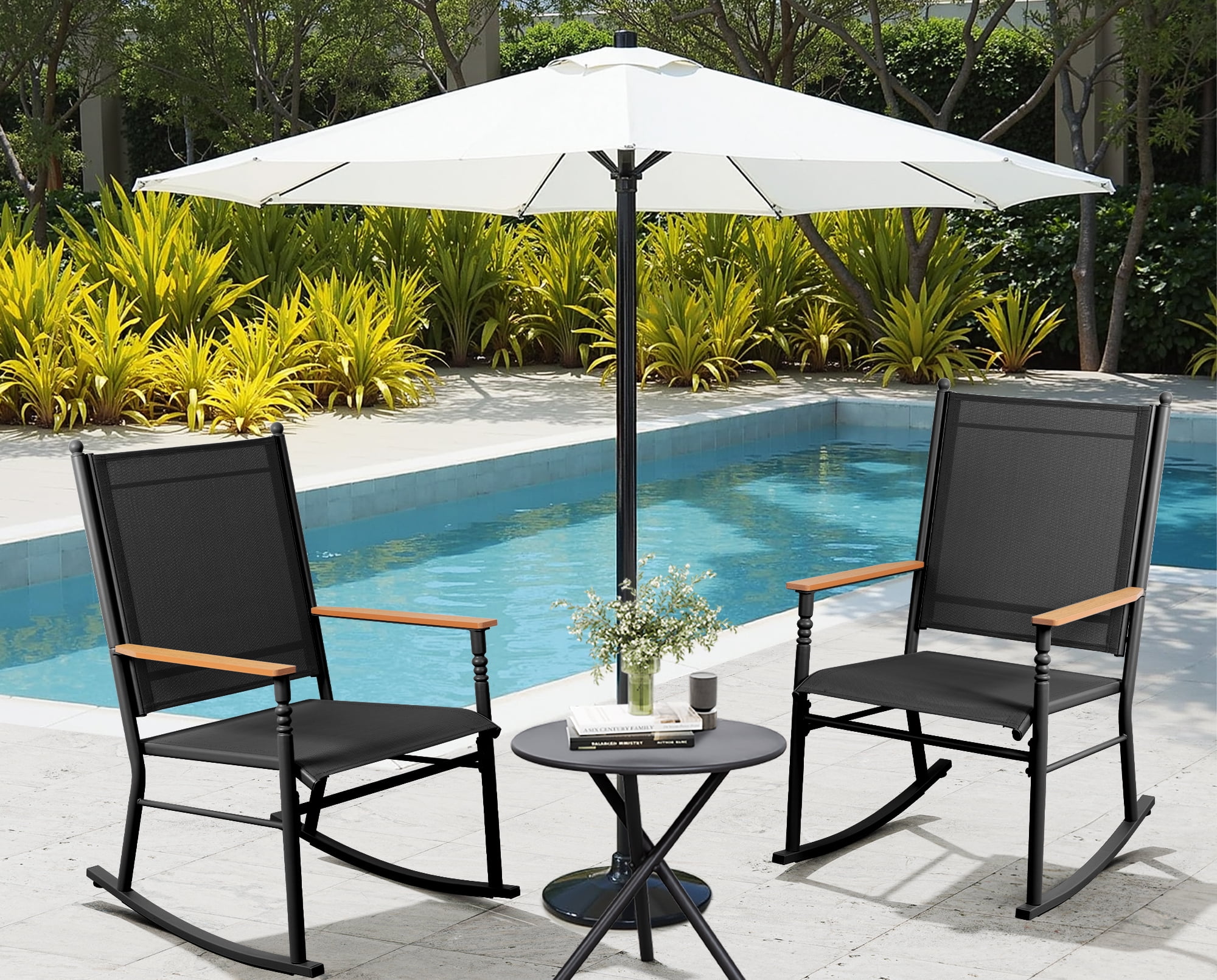 Walsunny Outdoor Patio Chairs Set of 2 Rockers Metal Rocking Chairs Furniture for Porch Backyard Lawn Garden,Black Walsunny Outdoor Patio Chairs Set of 2 Rockers Metal Rocking Chairs Furniture for Porch Backyard Lawn Garden,Black - Image 6