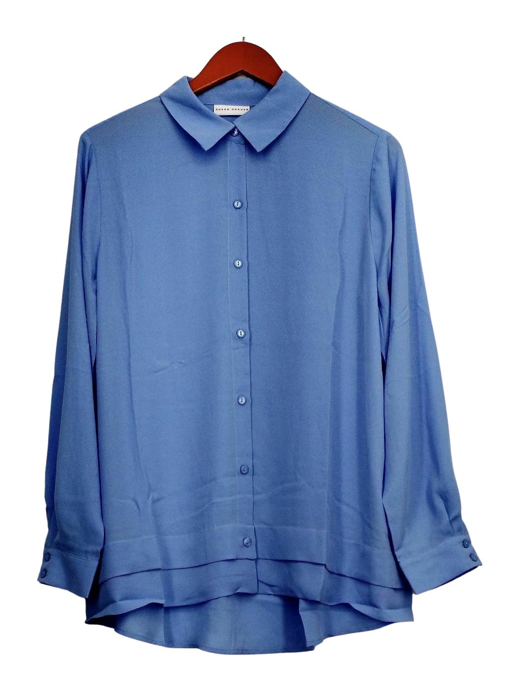 Susan Graver Top 10 Feather Weave Long Sleeve Button Front Shirt Black A273451 