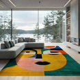 thumbnail image 2 of ODIKA 8'x10' Washable Area Rug Non-Shedding, Easy Care, Coral Retro Abstract Funky Face Eclectic Maximalism Vibrant Interlocking Shapes, Bold for King Size Bedroom Under Bed, Master Suite, 2 of 7