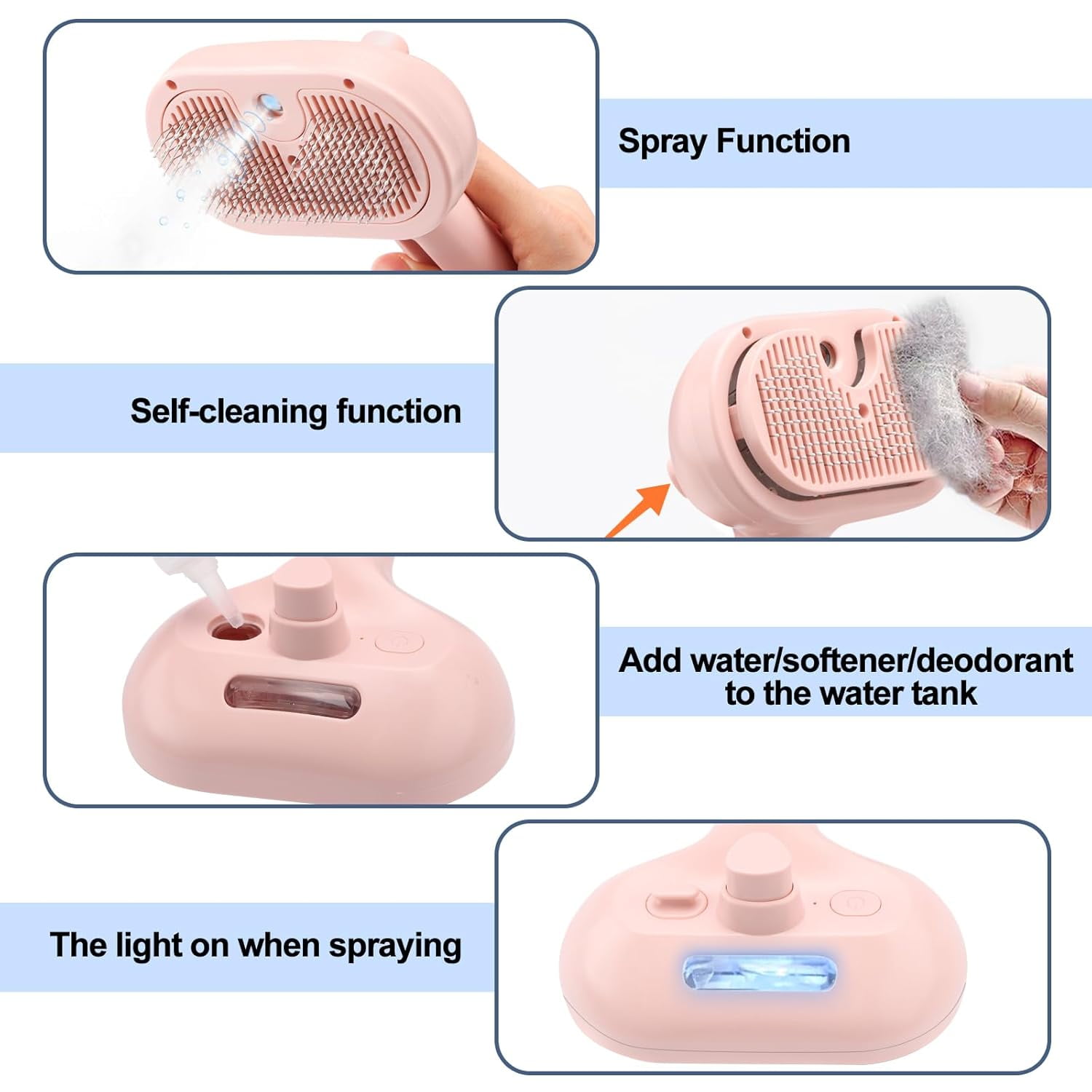 Cat Steam Brush - Steamy Pet Brush for Shedding, Misting Hair Brush for Long & Short Haired Cats, Dogs & Rabbits, Self Cleaning Grooming Tool (Pink)