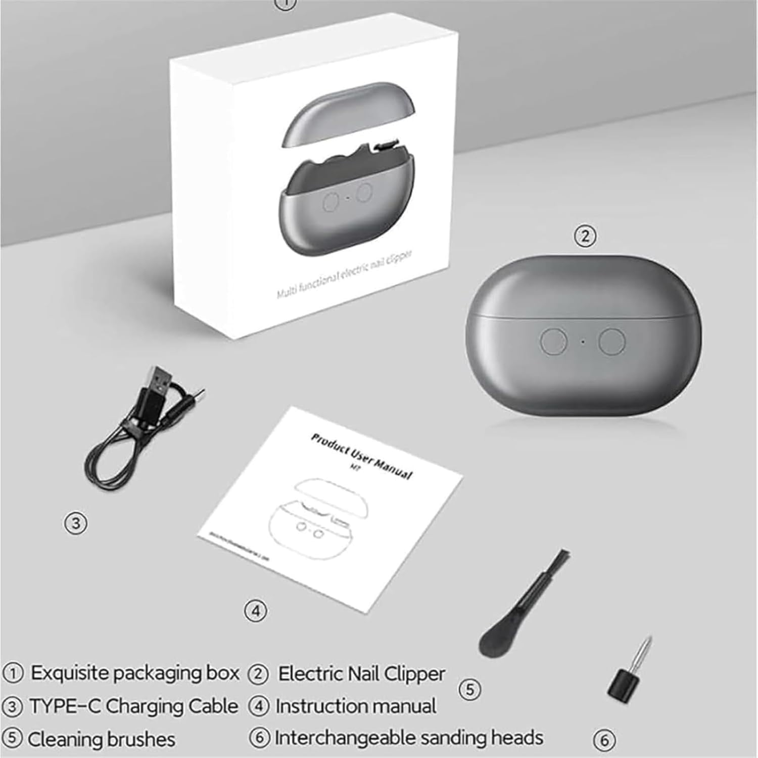 ABPETE 3-in-1 Electric Nail Clipper for Seniors & Adults, Automatic Toenail and Fingernail Trimmer with LED Light & Polisher, Rechargeable Safe Pain-Free Nail Care (Black)
