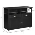 thumbnail image 3 of HOMCOM Buffet, Armoire de Bar à Café, Armoire de Cuisine avec Tiroirs de Rangement, Grand Plateau et Design Latéral Croisé, Noir, 3 of 10