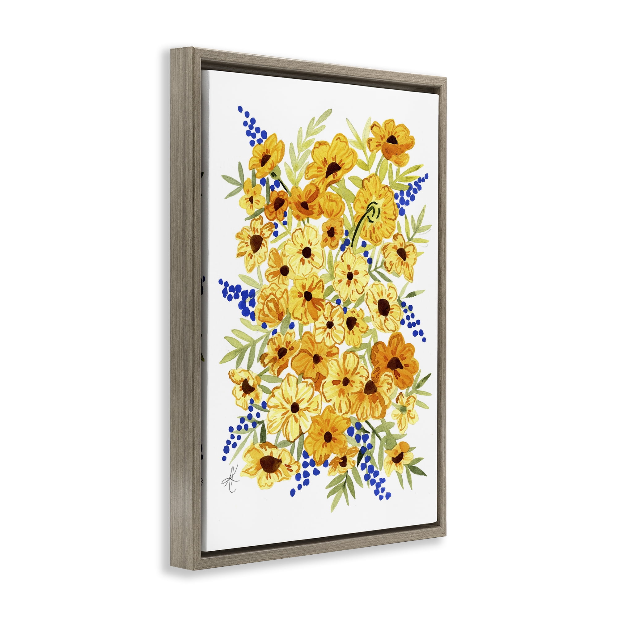 Stupell Industries Golden Cosmos Flowers Botanical & Floral Painting Brown Floater Framed Art Print Wall Art, 17 x 25