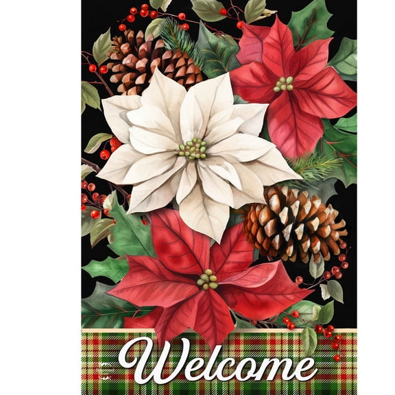 Briarwood Lane Winter Christmas House Flag 40x28 For Outdoor Mixed Poinsettias For Christmas House Flag