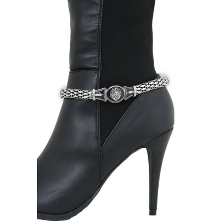 Women Silver Mesh Metal Boot Bracelet Fashion Jewelry Lion Shoe Charm Anklet Bling