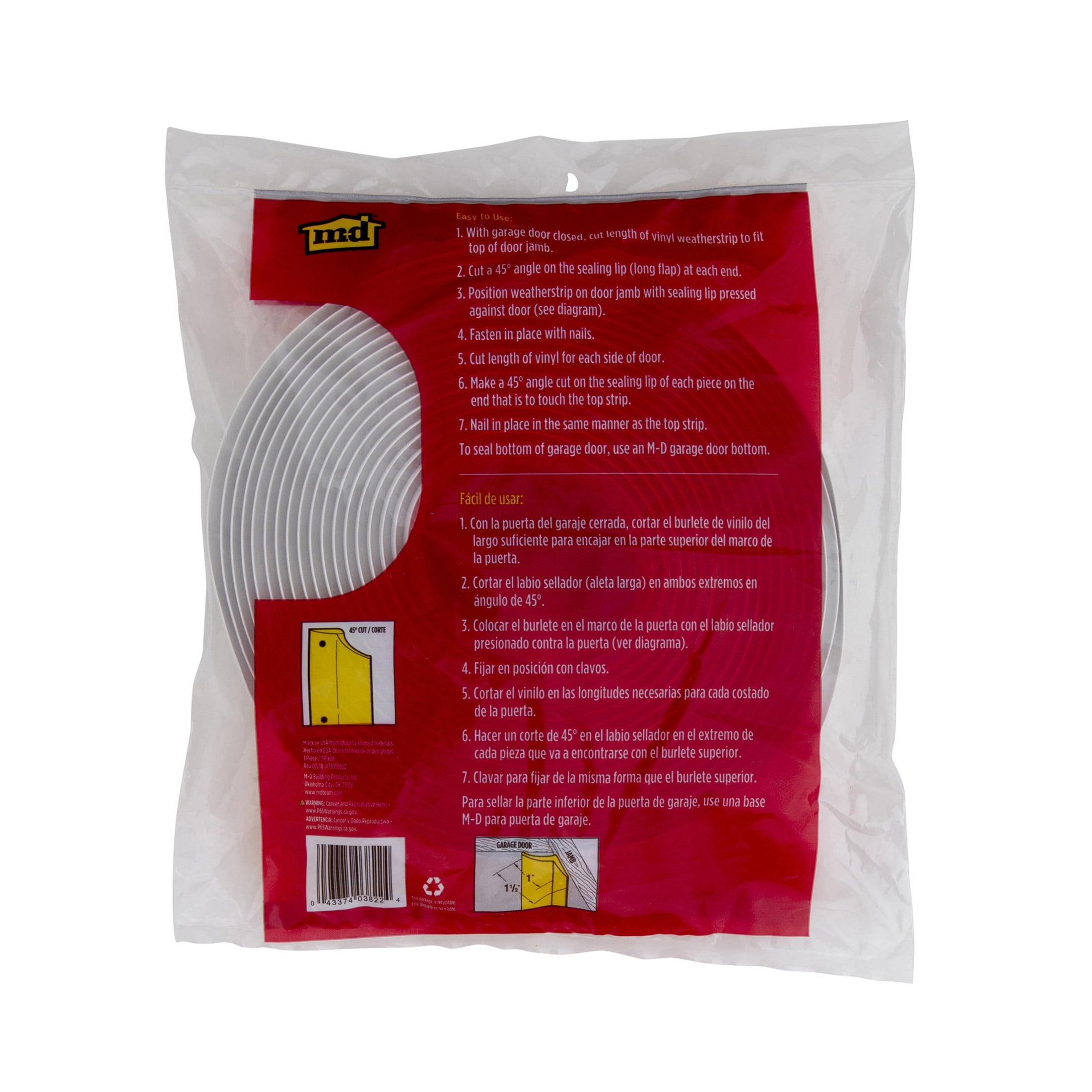 M-D Building Products 03822 30 ft. White Vinyl Garage Door Top and Sides Seal