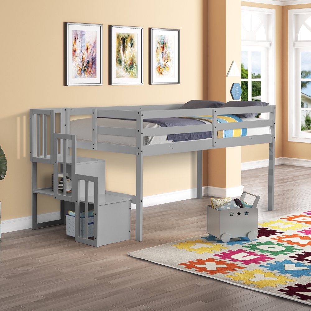 Kids Loft Bed for Boys and Girls Bedroom, Storage Bed Frame Twin Size