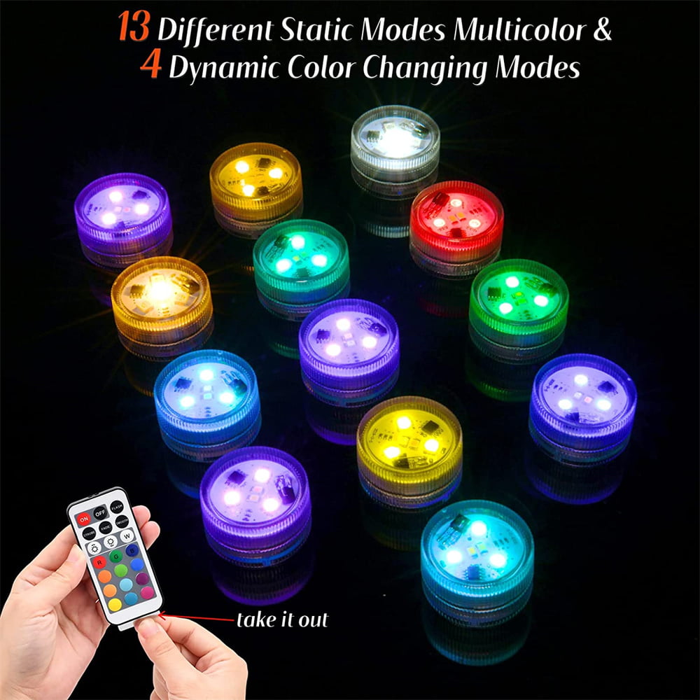 Mini Submersible Led Lights with Remote, Small Underwater Tea Lights  Candles Waterproof 1.5 RGB Mul…See more Mini Submersible Led Lights with  Remote