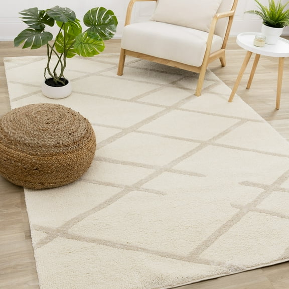 Rug Branch Contemporary Tonal/Solid, Trellis Cream Indoor Area Rug - 5' x 8'