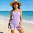 thumbnail image 5 of Girls One Piece Swimsuit Bathing Suits Fashion Floral Graphic Tankini Hawaii Beach Sport Summer Swimwear Purple 12-13Years, 5 of 8