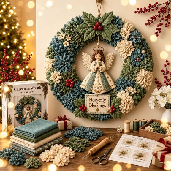 3D Fabric Poke Wreath DIY Kit, Christmas Wreath DIY Kit for Adults, Art Craft Kit, Beginner-Friendly Holiday Wreath Making Kit & Door Decor