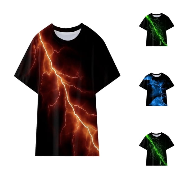 Toddler Youth Kids 3D Graphic Print T-Shirt, Cool Lightning Pattern Crew Neck Short Sleeve Top, Casual Summer Tee for Boys Girls, 3-12 Years , Gift for Kids