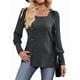 thumbnail image 3 of Blusas de Otoño para Mujer, Cuello Cuadrado Suave, Larga Tipo Farol, Botones Decorativos, Abertura Lateral, Suéter, Túnica, Camisa Gris Oscuro L, 3 of 8
