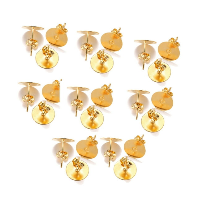 Transemion 100 Sets Boucle d'Oreille Base en Acier Inoxydable Boucles d'Oreilles Bouchons DIY Connecteur Hypoallergénique Boucle d'Oreille Ronde Accessoire Femmes Adultes Couleur Or / 12mm