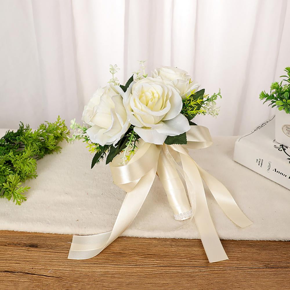 Artificial Wedding Flowers Gold Rose Buttonhole Brides Bouquet 
